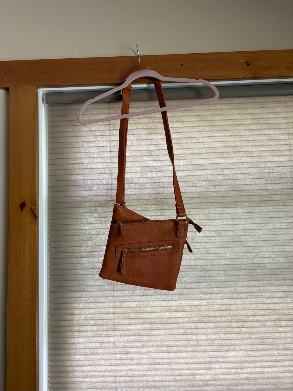 Charming Charlie Brown Crossbody Bag with Front Zip Pocket